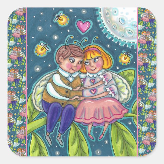 STICKER CARRÉ AMOUR BUGS, FLIX & PLEINE LUNE, CUTE VALENTINE (Devant)