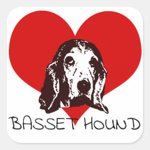 Sticker Carré Amour de Basset Hound