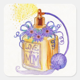 Sticker Carré Amour du jour de mère de bouteille de parfum de