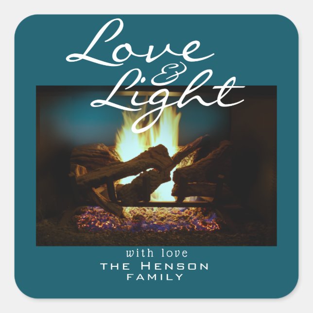 Sticker Carré Amour et cheminée légère Feu de Noël Photo (Devant)