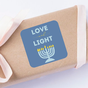 Sticker Carré "Amour et Lumière" Juif Menorah Blue Hanoukka