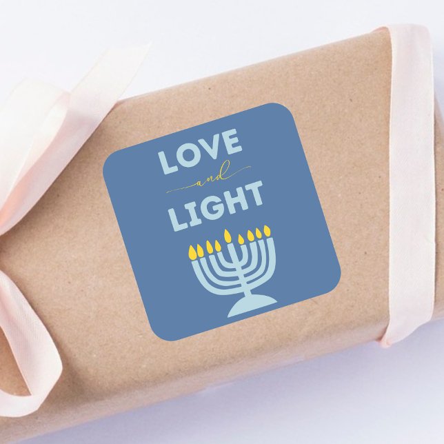 Sticker Carré "Amour et Lumière" Juif Menorah Blue Hanoukka (Créateur téléchargé)
