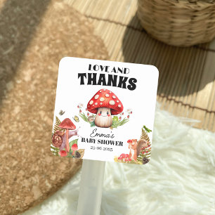 Sticker Carré Amour et Merci Baby shower de la teigne des champi