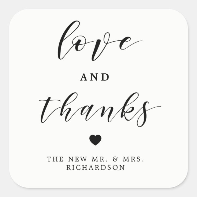 Sticker Carré Amour et Merci | Mariage noir et blanc (Devant)