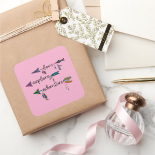 Sticker Carré Amour Explore Aventure Arrow Tribal Boho Design