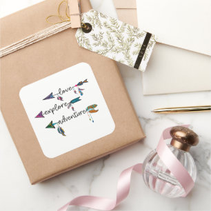 Sticker Carré Amour Explore Aventure Arrow Tribal Boho Design
