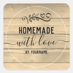 Sticker Carré Amour fait maison Bois Sépia Rustique Entreprise