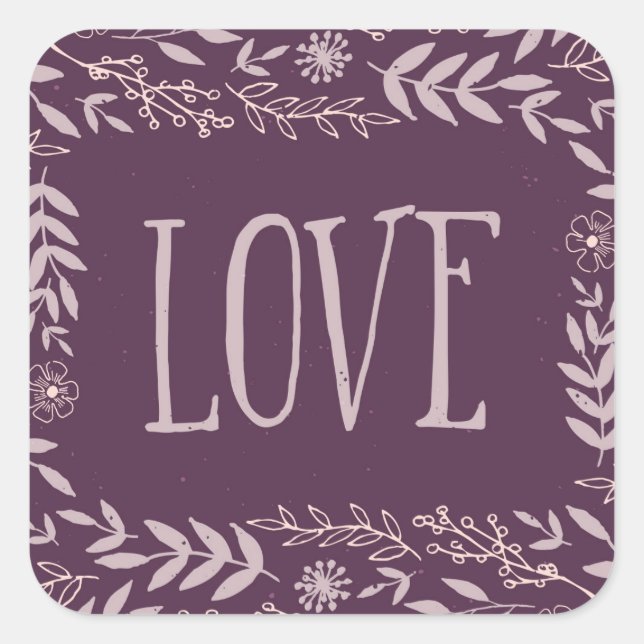 Sticker Carré Amour floral rustique | Violet | (Devant)