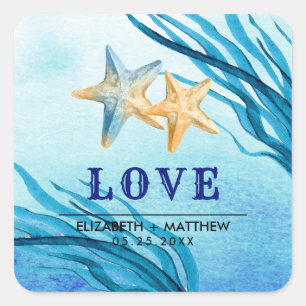 Sticker Carré Amour. Mariage personnalisé de poisson-étoiles de 