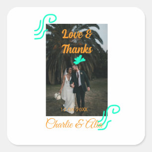 Sticker Carré Amour & merci mariage couple photo moderne ajouter