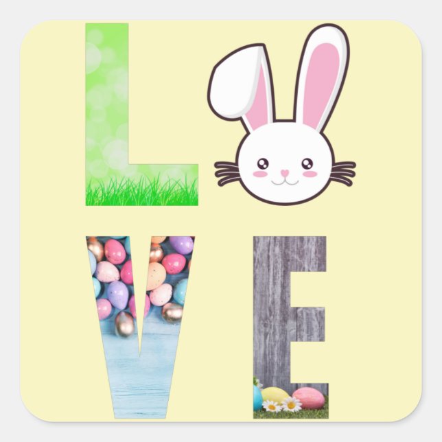 Sticker Carré Amour Pâques - Lapin de Pâques - Oeuf de Pâques (Devant)
