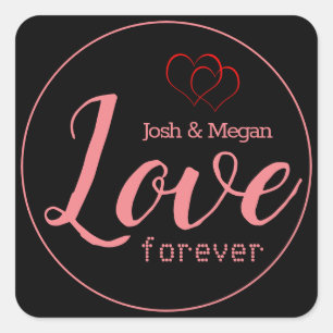 Sticker Carré Amour pour toujours, Cœurs, Monogramme / Créez le