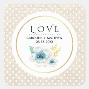 Sticker Carré Amour. Romantique Floral Burlap Texture Mariage