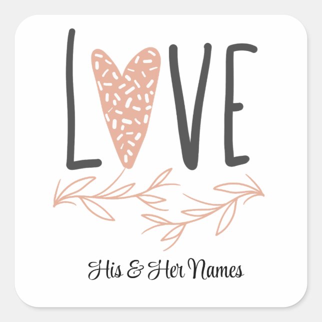 Sticker Carré Amour - Saint Valentin Boho mignonne (Devant)