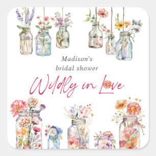 Sticker Carré Amoureusement Sauvage Fête de Mariage à l'Aquarell