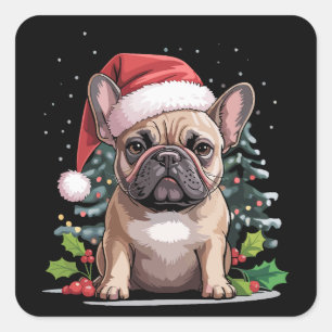 Sticker Carré Amoureux de Bulldog français Noël Maman Chien Drôl
