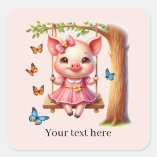 Sticker Carré Amoureux de cochons mignons personnalisables