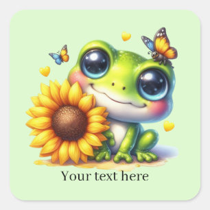 Sticker Carré Amoureux de grenouilles mignonnes personnalisables