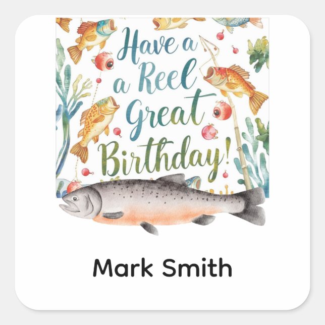 Sticker Carré Amoureux de la pêche thème Anniversaire (Devant)