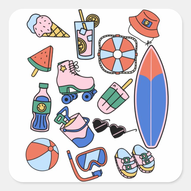 Sticker Carré amoureux de la plage estivale (Devant)