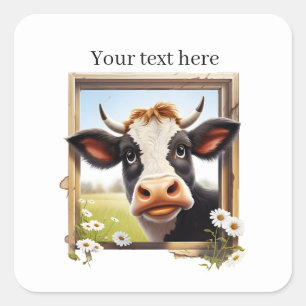 Sticker Carré Amoureux de la vache drôle personnalisable