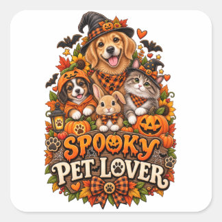 Sticker Carré Amoureux des animaux de compagnie effrayants Hallo