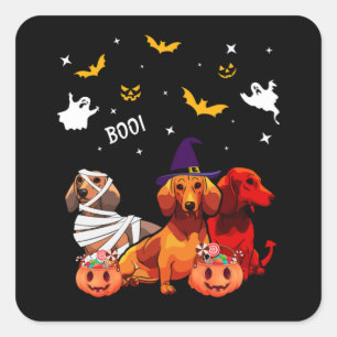 Sticker Carré Amoureux des chiens de Dachshund Halloween
