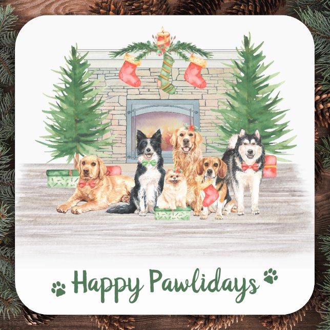 Sticker Carré Amoureux des chiens Joyeux Pawlidays Noël (Créateur téléchargé)