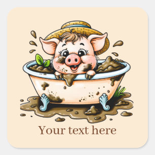 Sticker Carré Amoureux du cochon de pays amusant ajouter du text