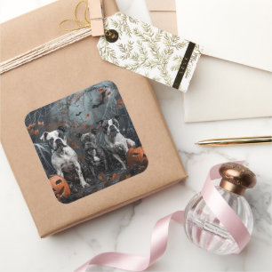 Sticker Carré Amstaff Halloween Nuit Canine