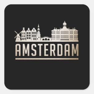 Sticker Carré Amsterdam City Cityscape Skyline Drôle idée cadeau