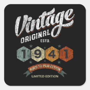 Sticker Carré Amusant 84 ans 1941 Vintage 84e anniversaire Cadea