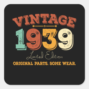 Sticker Carré Amusant 86 ans 1939 Vintage 86e anniversaire Cadea