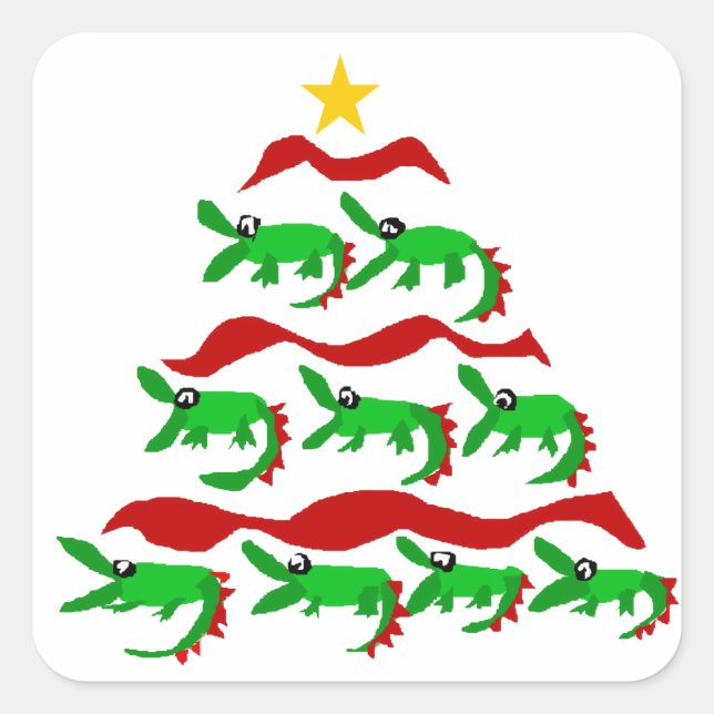 Sticker Carré Amusant Alligator unique Arbre de Noël (Devant)