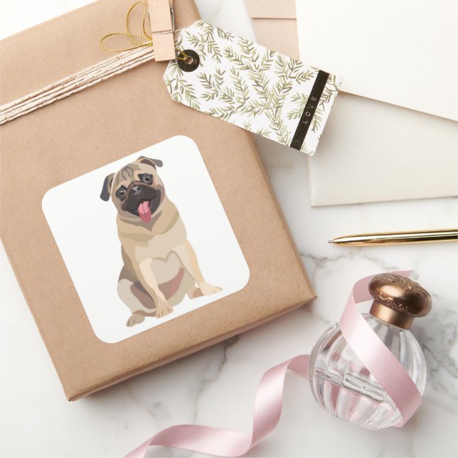 Sticker Carré Amusant Carlin chien animal de compagnie | Cadeau  (Cadeaux)