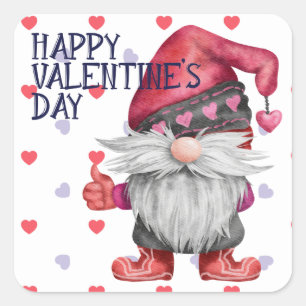 Sticker Carré Amusant Coeurs Gnome Valentine