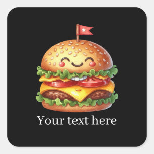 Sticker Carré Amusant hamburger grillé personnalisable