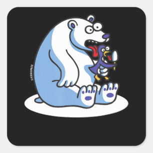 Sticker Carré Amusant Ours Polaire Penguin Amoureux des animaux 