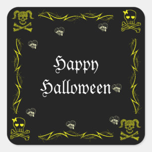 Sticker Carré Amusante fille Jaune crâne gothique Halloween