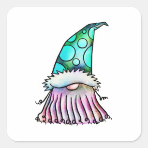 Sticker Carré Amusante Grande Barre Aquarelle Jardin Gnome
