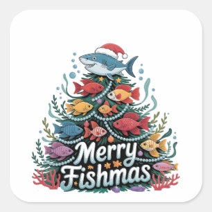 Sticker Carré Amusante Pêche Arbre de Noël Poisson Amant Fisher