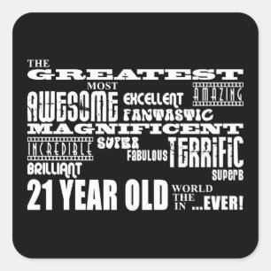 Sticker Carré Amusement cool 21e fête d'anniversaire Plus grand