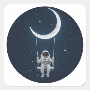 Sticker Carré Amusement dans l'espace - Un astronaute se balade 