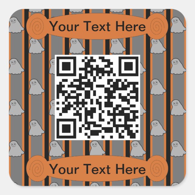Sticker Carré Amusement et fantaisie Halloween Ghost QR Code (Devant)