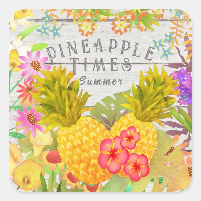 Sticker Carré Ananas à fleurs (Devant)