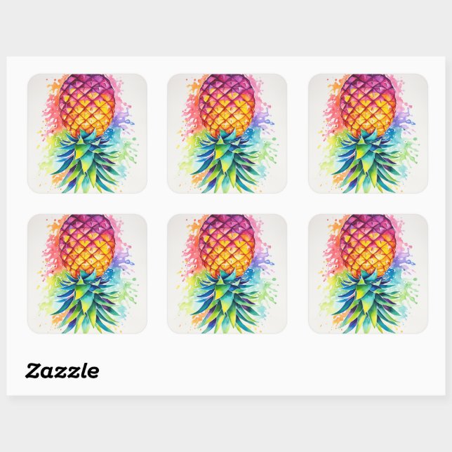 Sticker Carré Ananas coloré (Feuille)