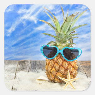 Sticker Carré ananas tropical avec lunettes de soleil