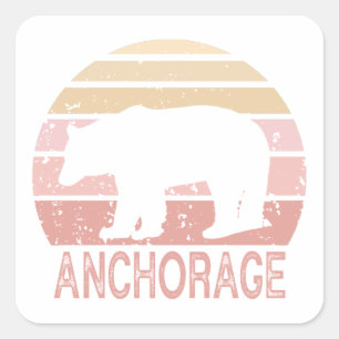 Sticker Carré Anchorage Alaska Retro Bear
