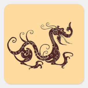 Sticker Carré Ancien dragon mystique brun