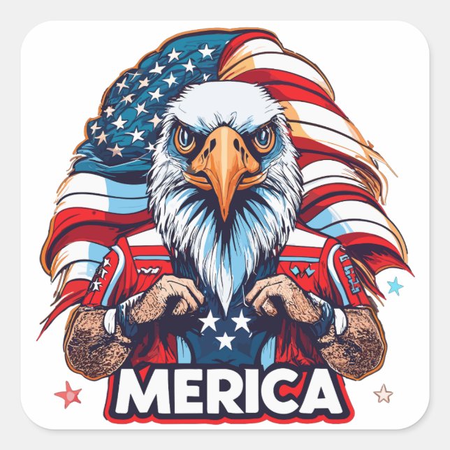 Sticker Carré Anciens Combattants Drapeau américain Merica Aigle (Devant)
